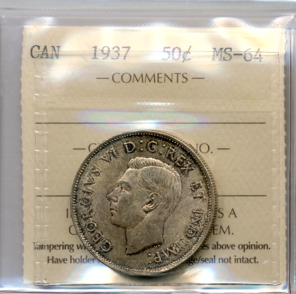 1937 Canada 50 Cents - Choice Uncirculated, ICCS MS64