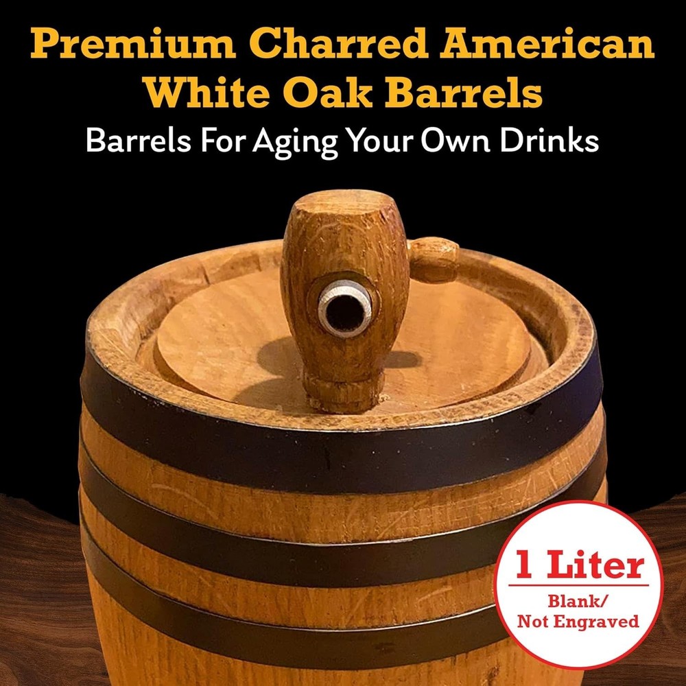 Distillery-Grade Charred Oak Barrel for Aging Spirits with 12-Page Recipe Guide