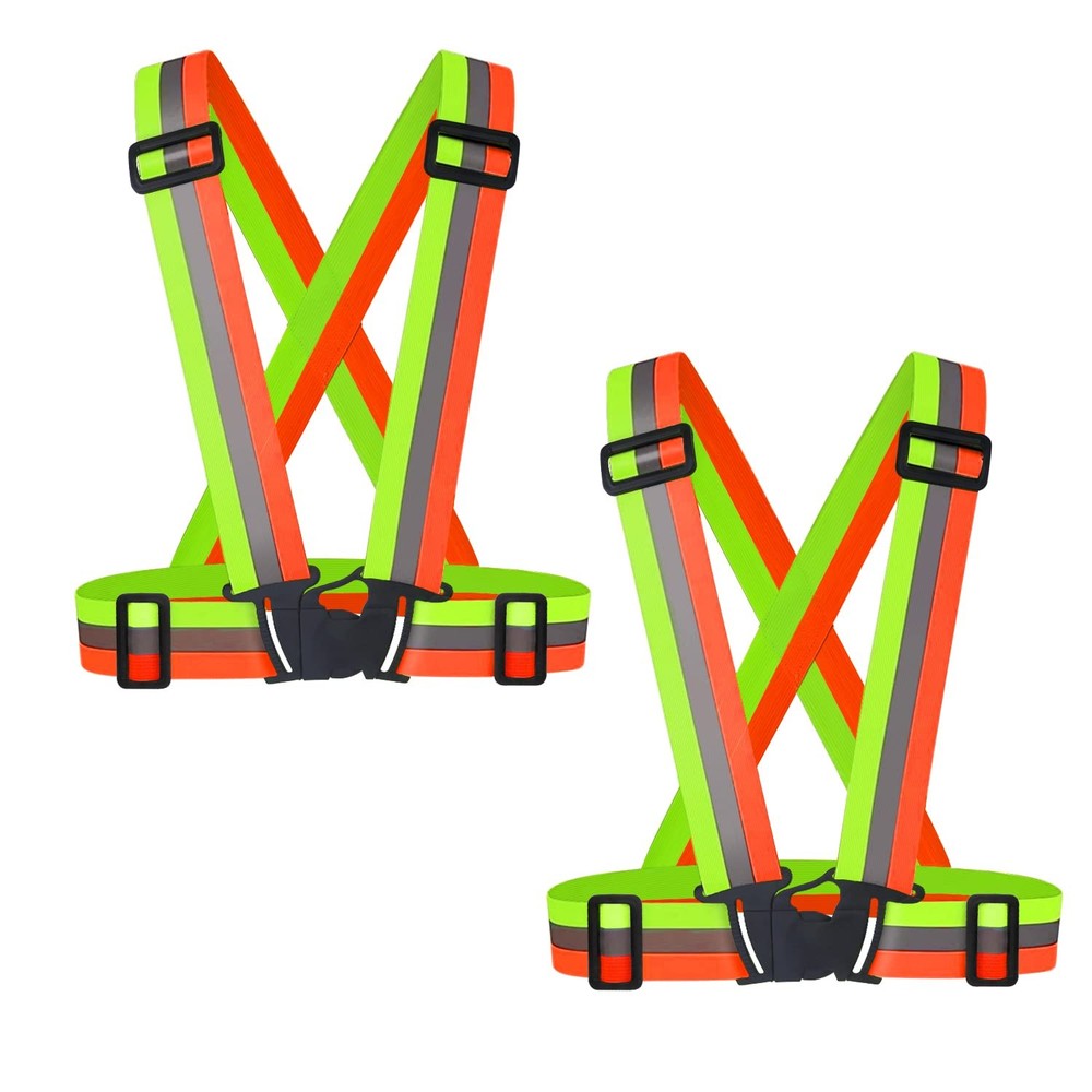 2pcs Reflective Vest, Adjustable High Visibility Reflective Green & Orange