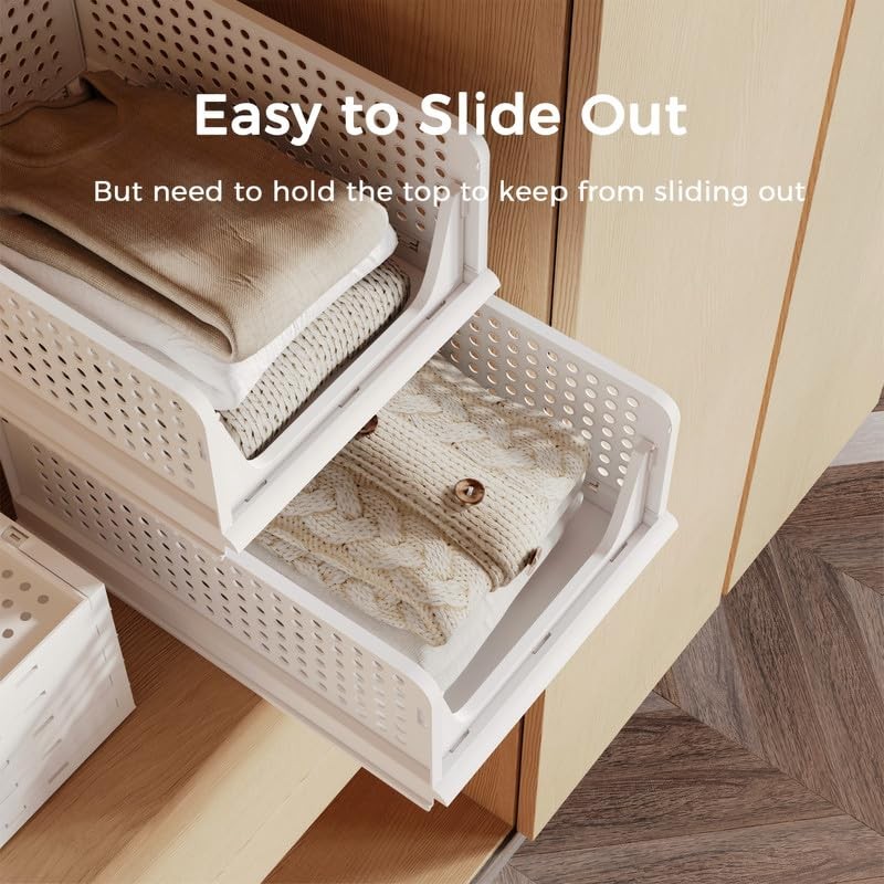 5 Pack Stackable Plastic Storage Closet Organizers and Storage Bins Drawer Sh...