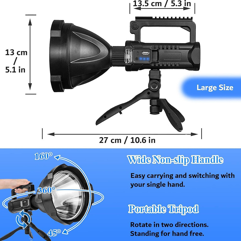 Super Bright LED Searchlight Portable Rechargeable Spotlight Handheld Flashlight