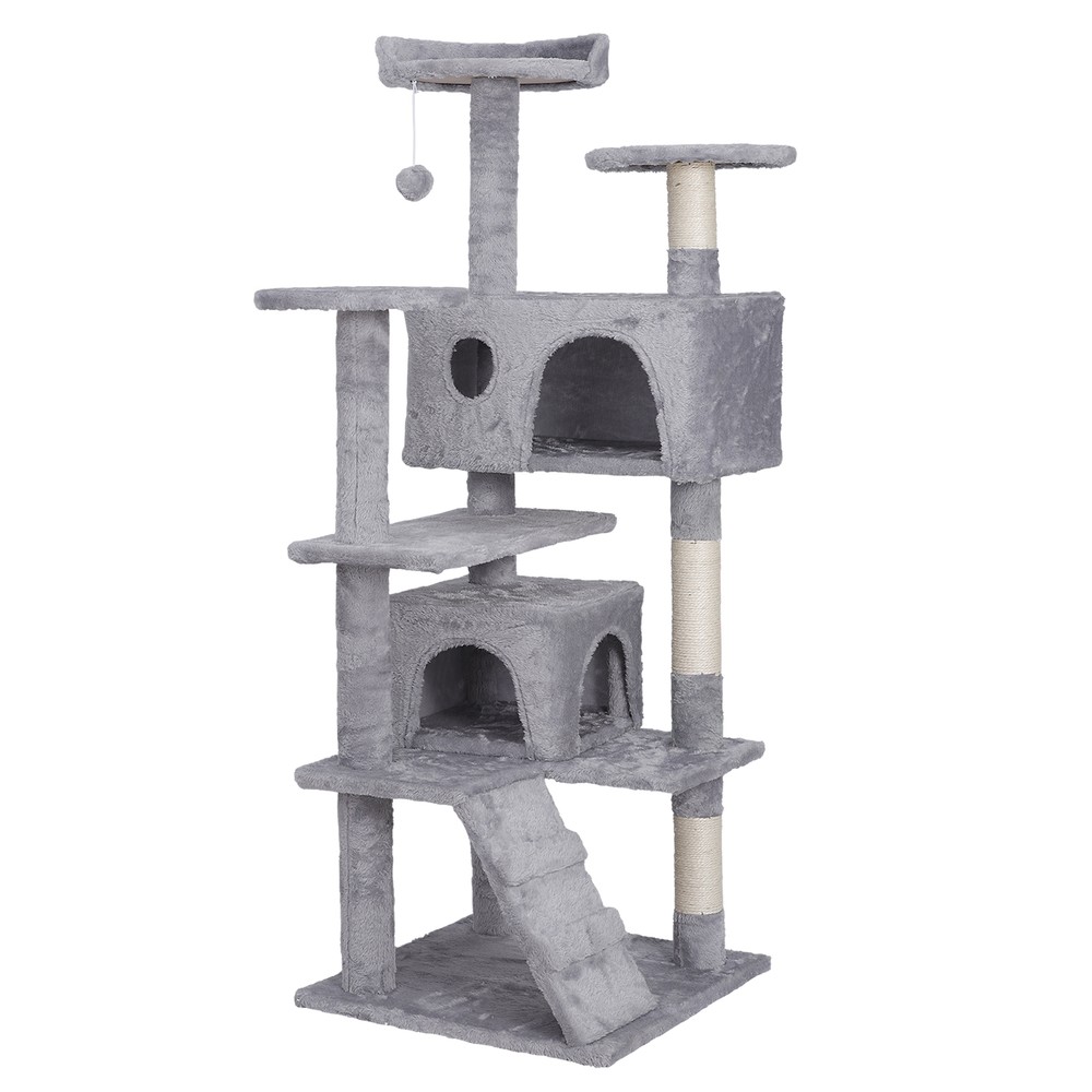 Home Ketty Cat Tree Multifunctional Condo Scracthing Post Tower, Light Gray 55"