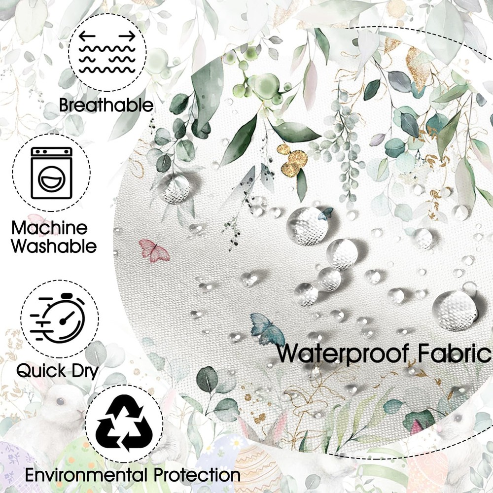 Spring Easter Shower Curtain for Bathroom Happy Easter Bunny Green Eucalyptus Sh