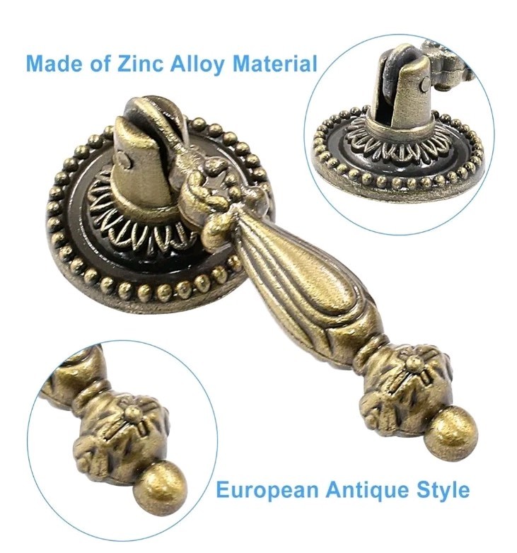 6PCS Antique Style Tear Drop Pulls - Vintage Cabinet Decorative Pull Handle Knob