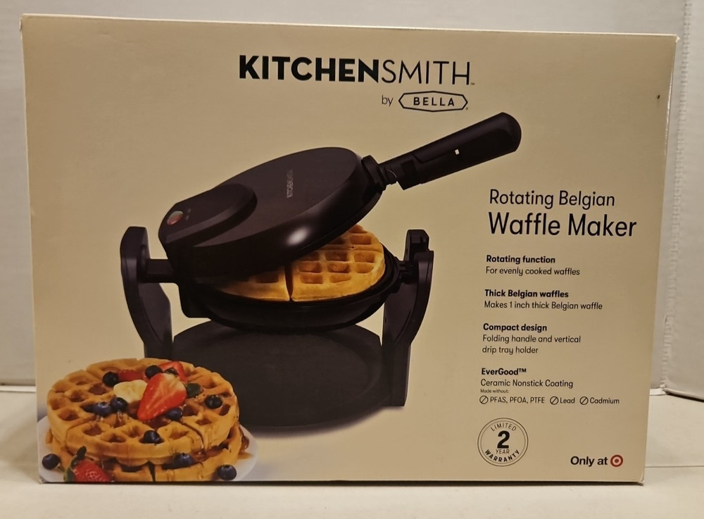 Kitchen Smith By Bella Rotating Belgian Waffle Maker TSK2126W - New