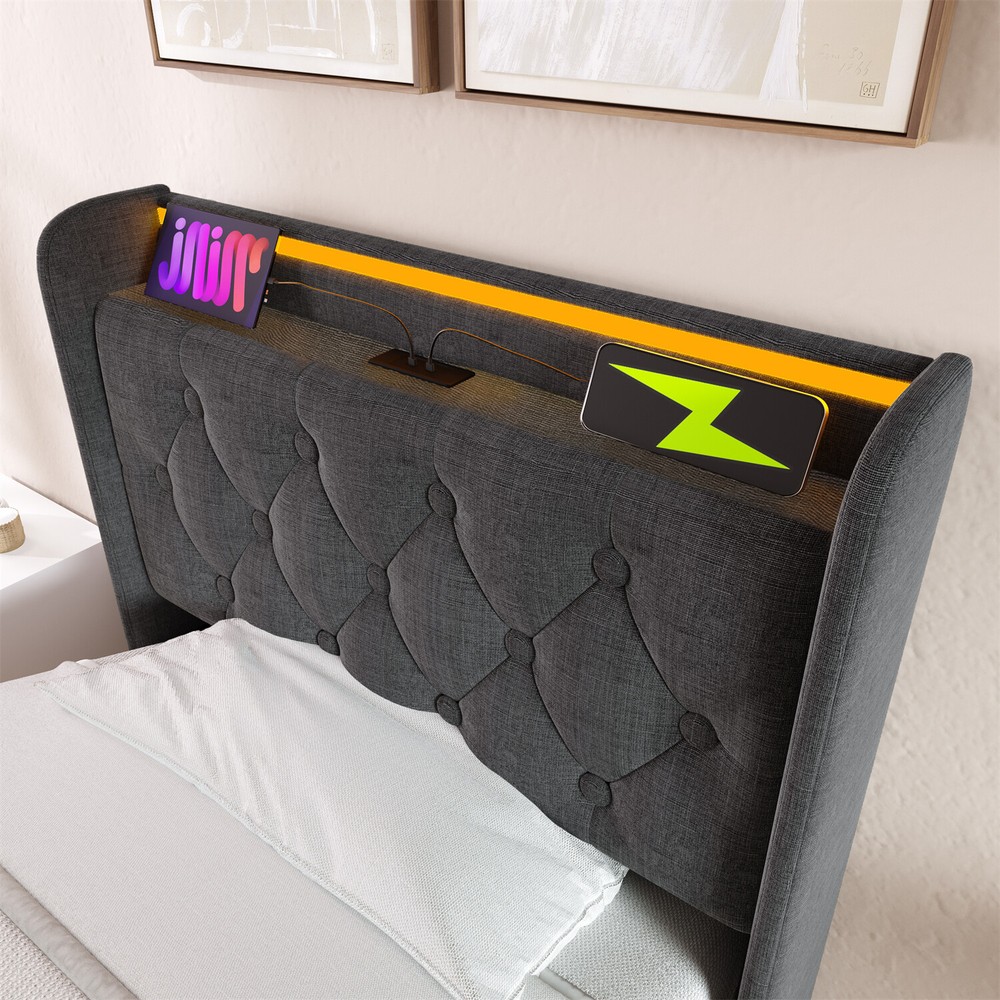 Twin/Full/Queen/King Size Upholstered Platform Bed w/ Hydraulic Storage System