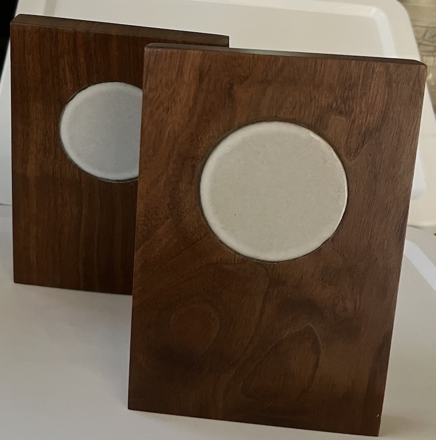 Gordon Jane Martz For Marshall Studios Ceramic Tile Walnut Bookends MCM 1960s