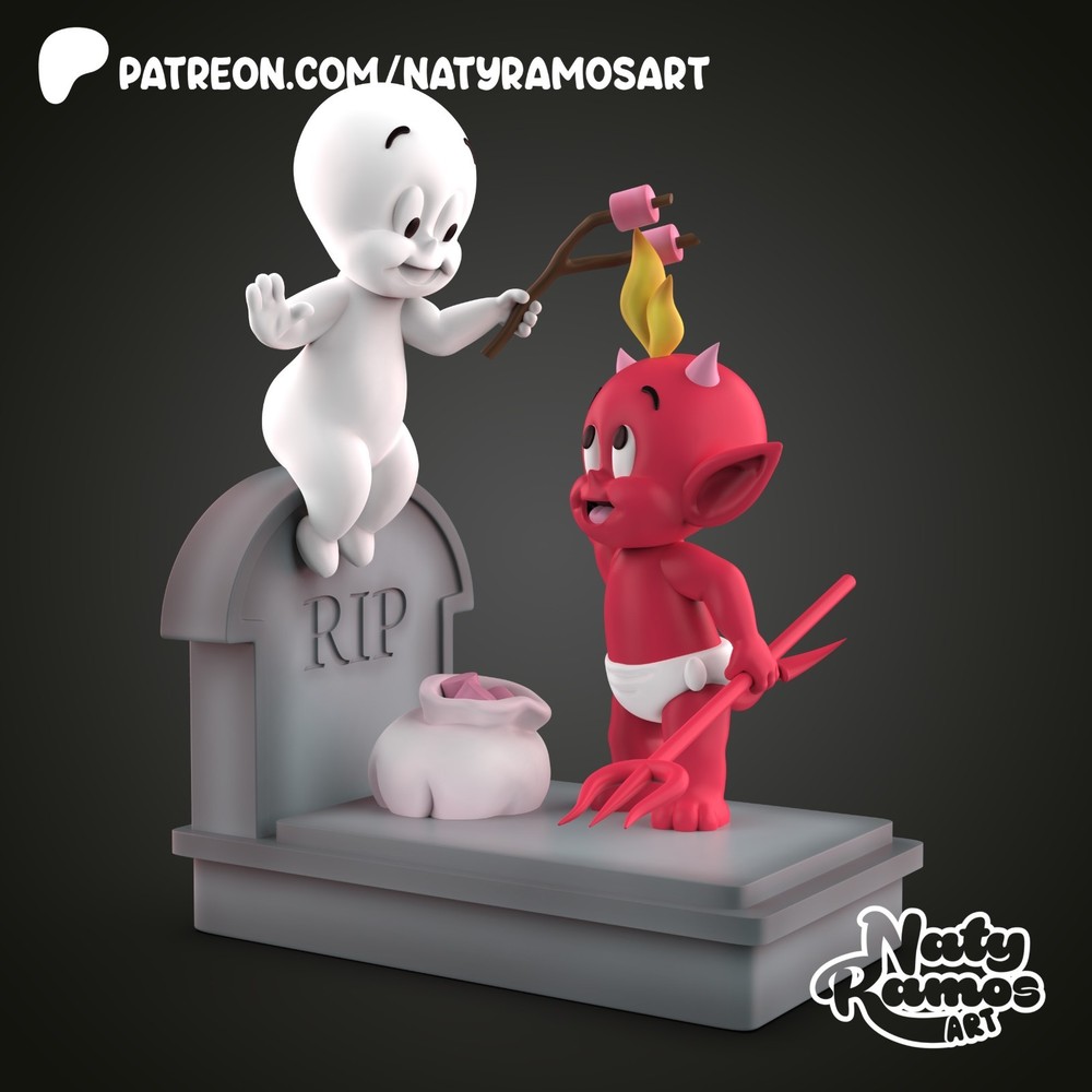 UNPAINTED Casper Ghost & Hot Stuff 3D Printed Model Kit NR
