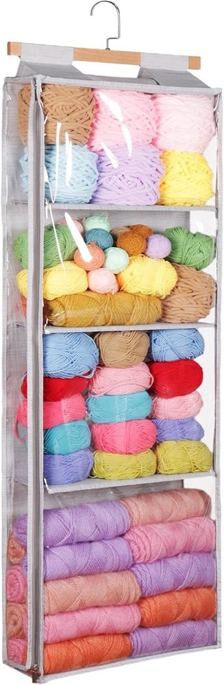 Yarn Storage Organizer with 4 Large Pockets Durable Dustproof Hanging Solution