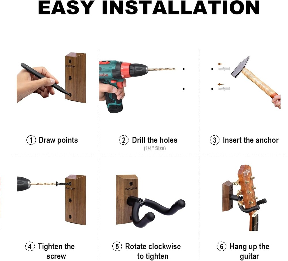 Bandpop Guitar Wall Mount 2 Pack - Black Walnut 2 Pack, 2 pack