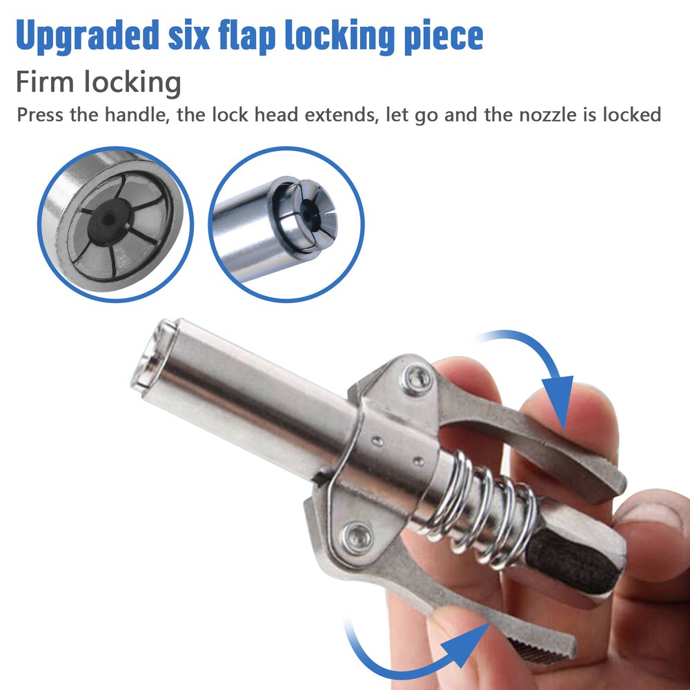 2PCS Grease Gun Coupler Double Handle High Pressure Quick Release Lock Nozzles
