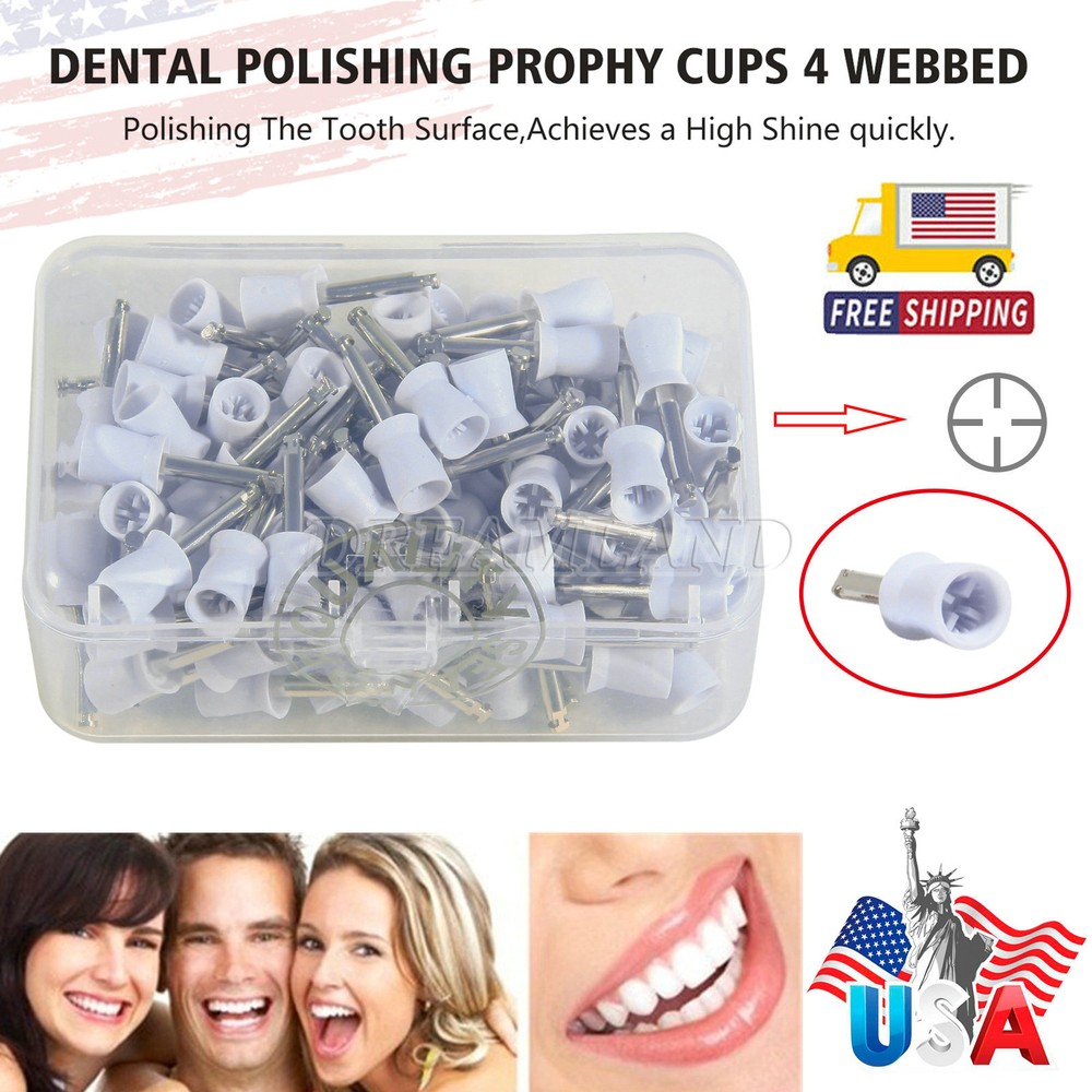100 x Dental Polishing Cups For Contra Angle Handpiece Latch E-type white