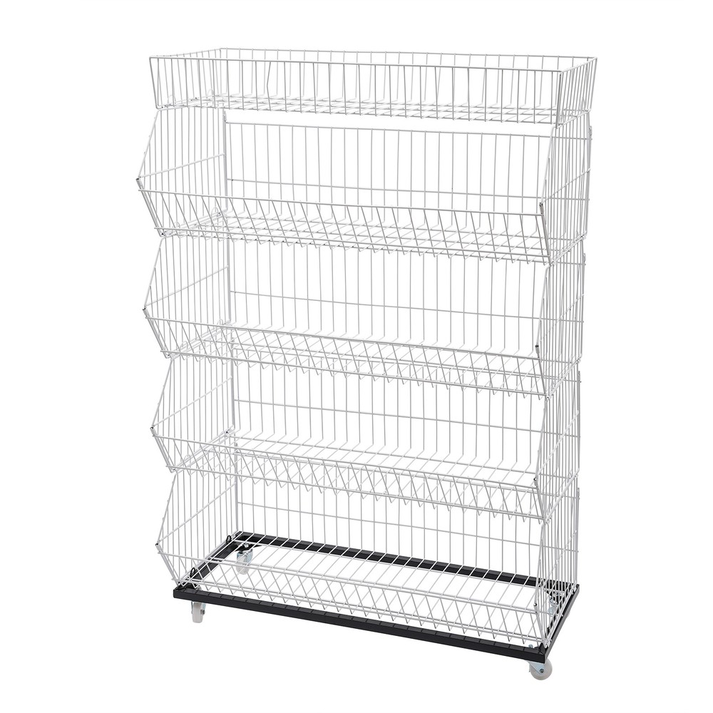 5 Layers Wire Grid Retail Display Shelf Merchandise Display Rack Stand W/ Wheels