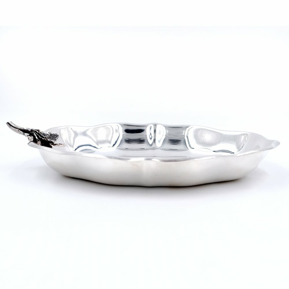 Italian Solid Silver Glossy Bon Bon Bowl with Oak Leaf