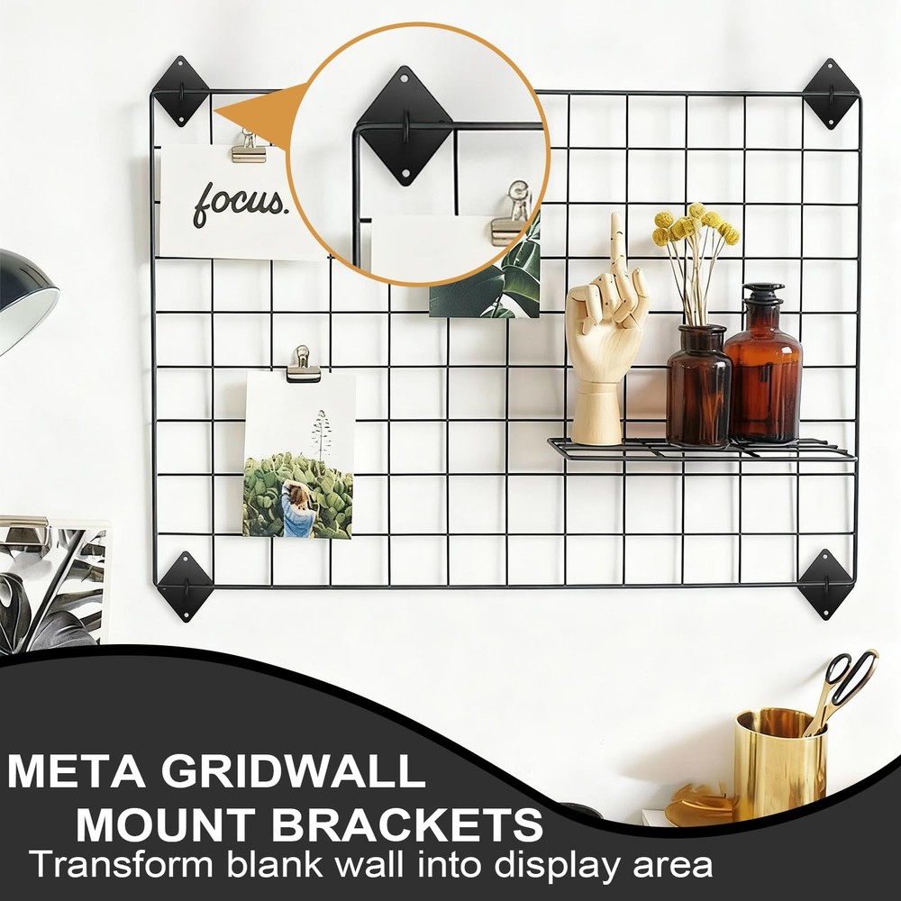 16 PCS Gridwall Mount Brackets, Metal Grid Panel Accessories, Wall Mounting B...