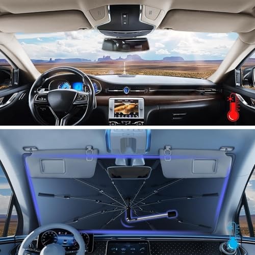 2026 Windshield Sun Shade Umbrella, Foldable Car Sunshade for Mid-Size Medium