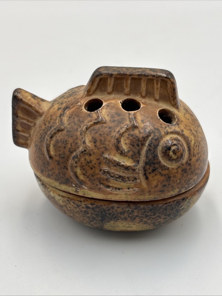 Vintage Fish Design Incense Burner Pottery Rustic Decor Nautical Theme