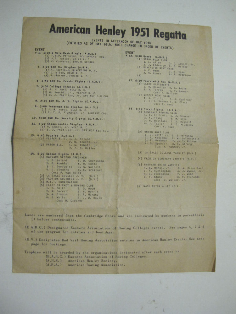 Program: American Henley 1951 Regatta, Dad Vail Rowing Association. Rowing