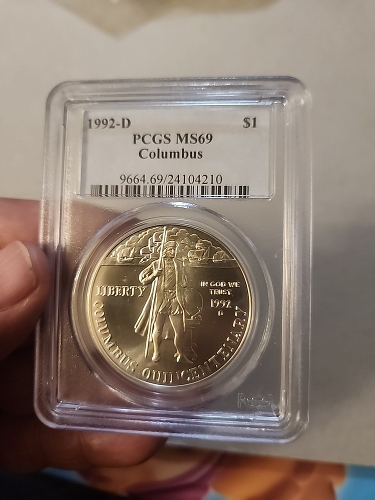 1992-D Unc SILVER COLUMBUS Commemorative Dollar PCGS MS69 BLUE LABEL