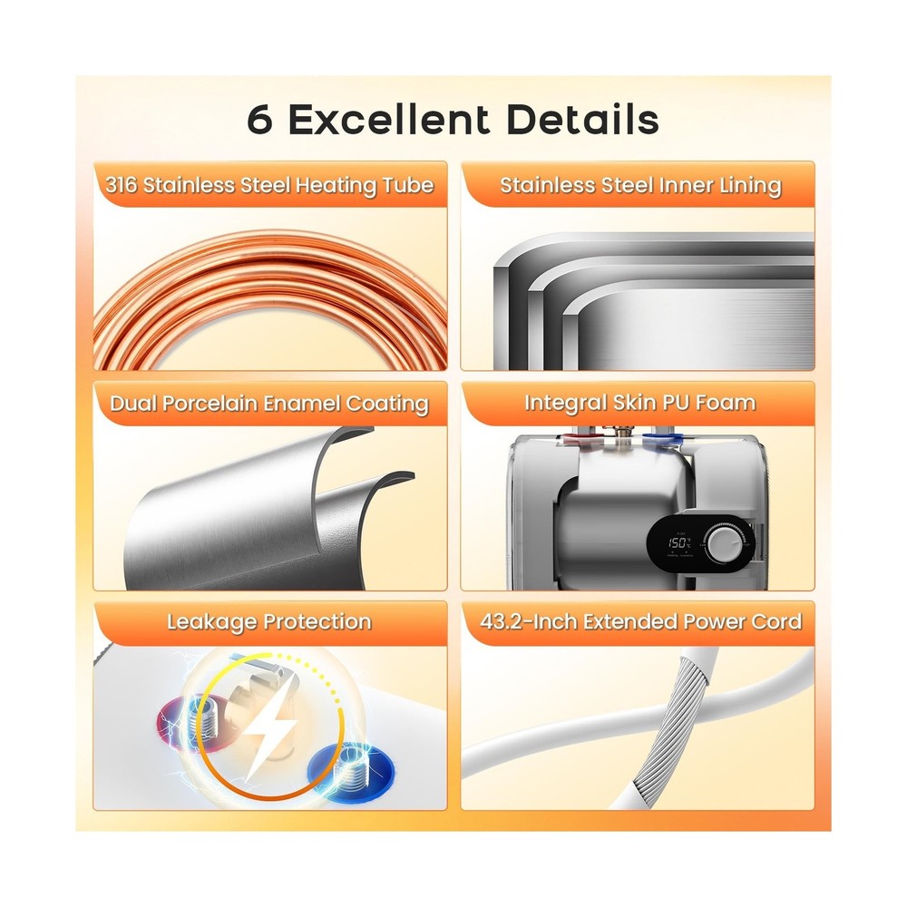 Electric Water Heater 4 Gallon Mini Tank Hot Water Under Sink Instant for Kit...