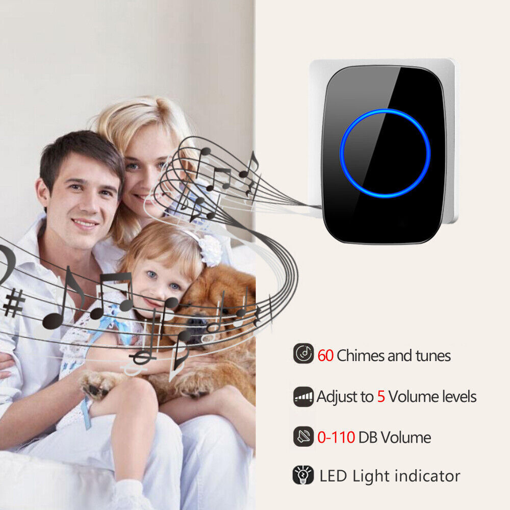 1000FT Wireless Doorbell Chime Kit Plugin Receiver Waterproof Adjustable Volume