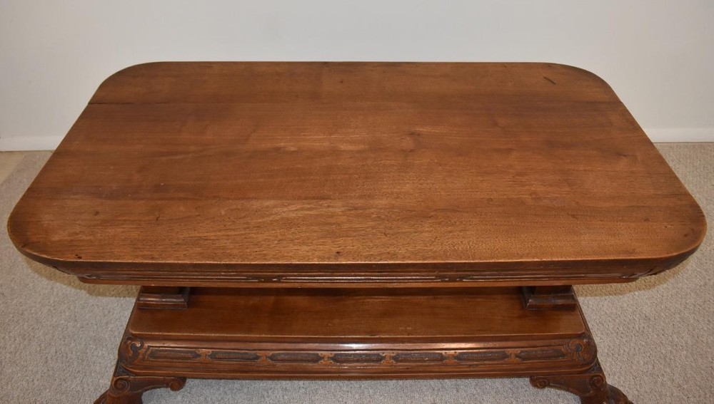Antique Walnut Library Table Claw Feet Circa 1910 Fluted Columns
