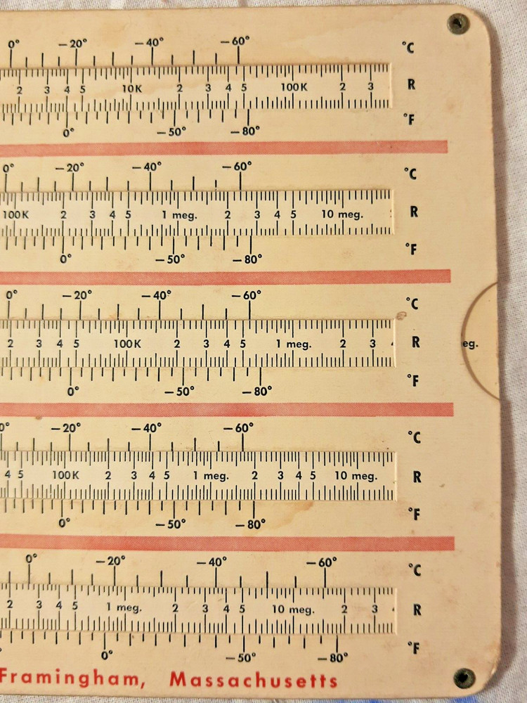 Fenwal Electronics Thermistor Data & Curve Computer Slide Rule 1959 VTG Science