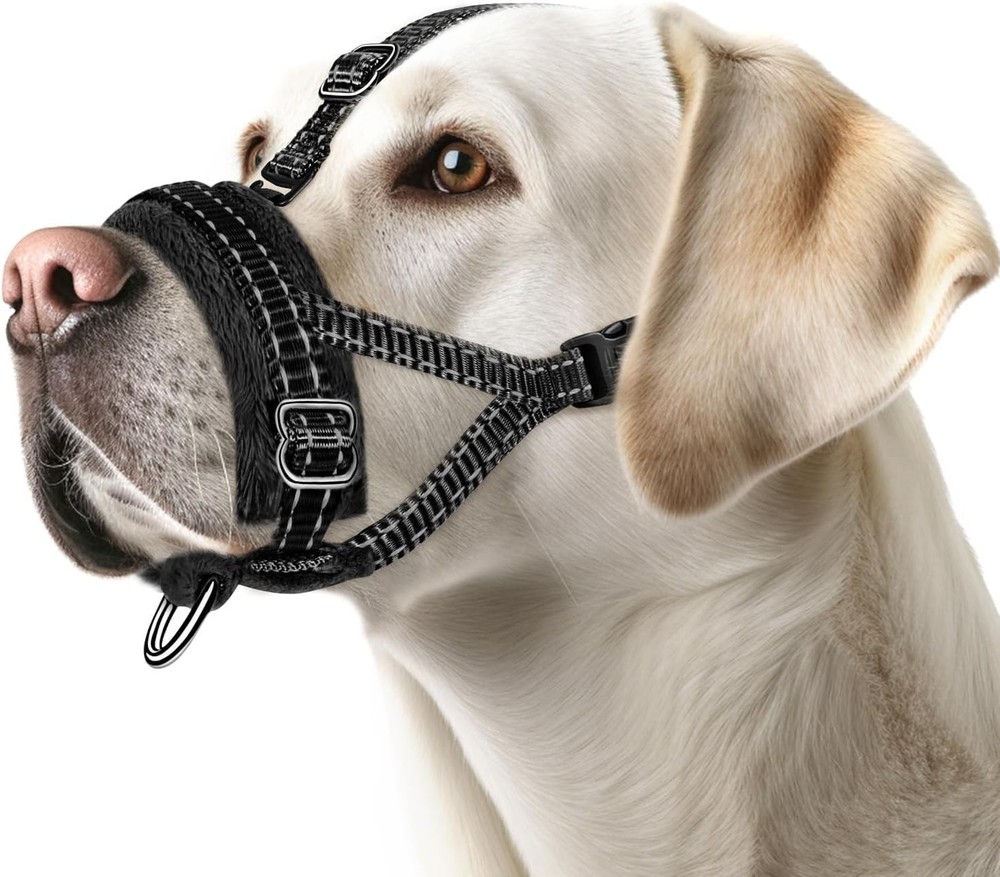 Soft Dog Muzzle, Adjustable Padded Nylon Muzzle for Large Medium Dogs Anti Ch...