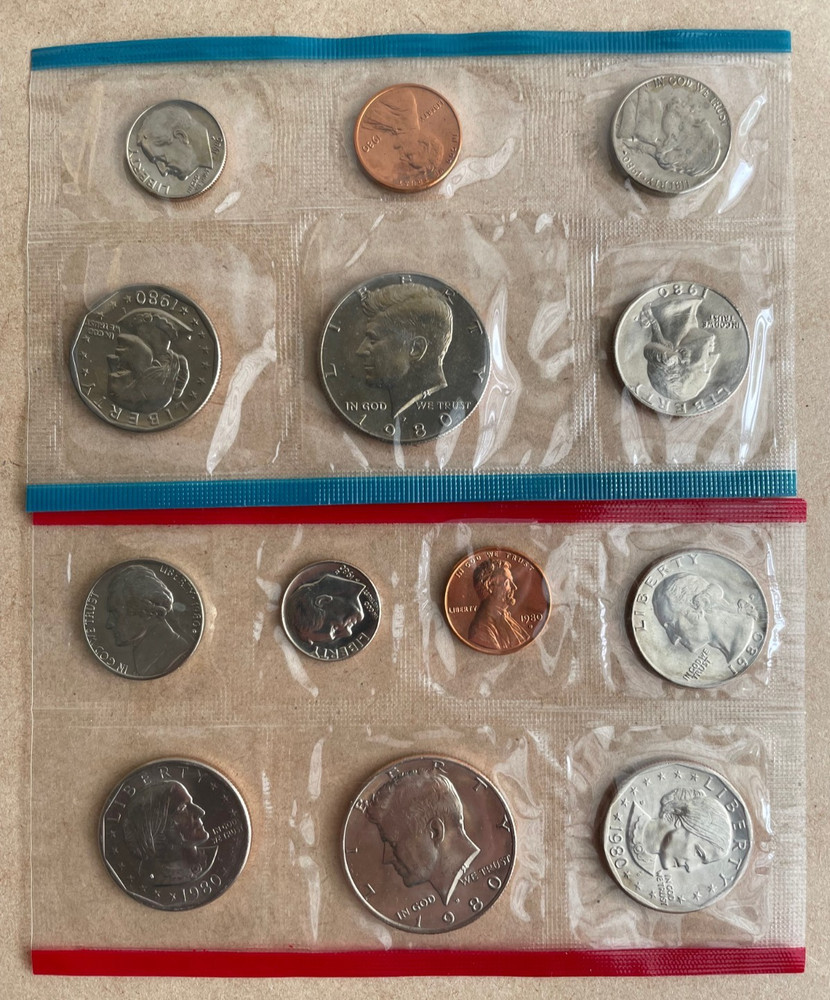 1980 US Mint Uncirculated Set Includes 3 Susan B. Anthony Dollars P, D,& S