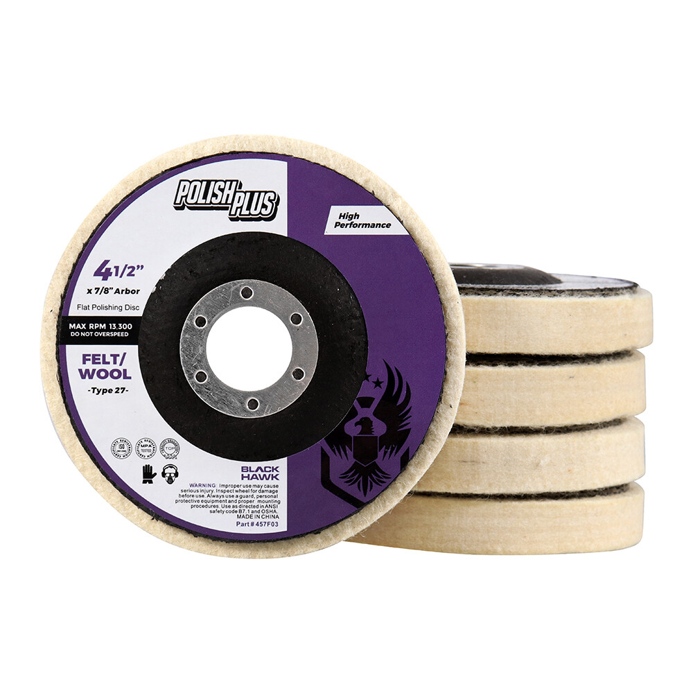 10 Pack - 4.5" x 7/8" BHA Polish Plus Felt Extra Thick XL Flat Buffing Discs
