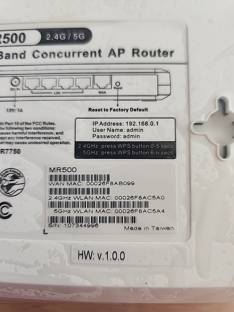 MR500 Dual Band Concurrent AP Router
