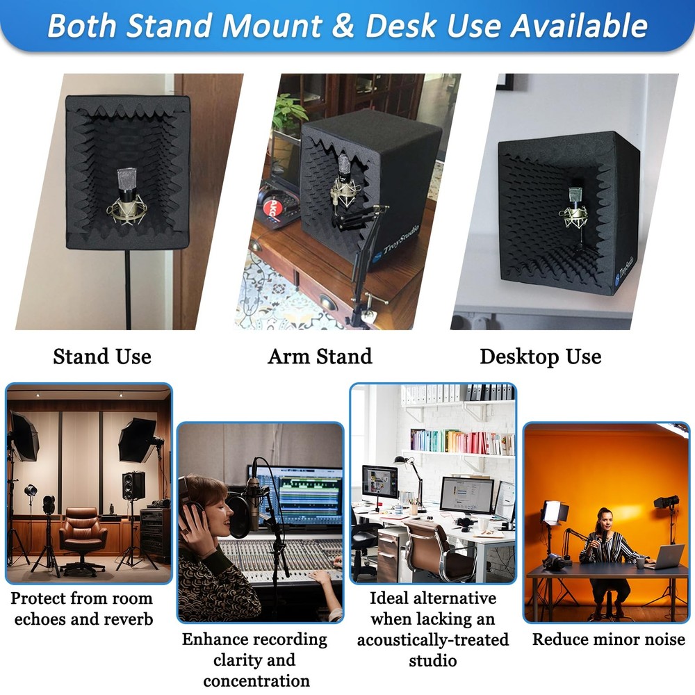 Portable Vocal Booth, Large Foldable Microphone Isolation Shield, Music Recor...