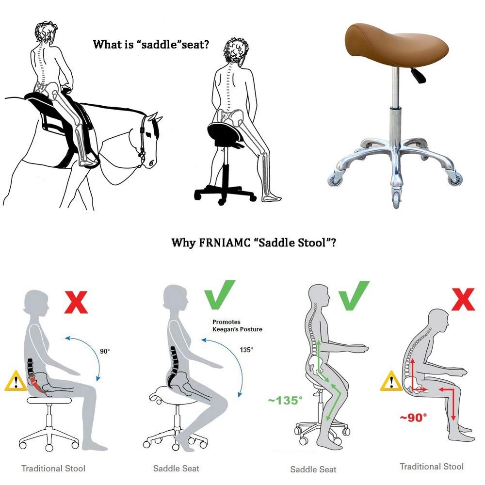 Ergonomic Saddle Stool with Wheels Camel for Salon