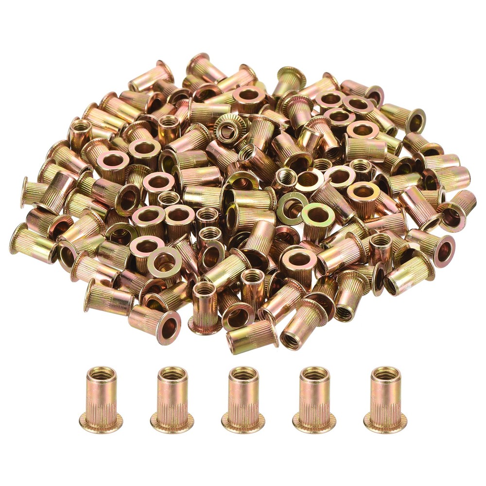 200Pcs Rivet Nuts Flat Head, M5 Carbon Steel Thread