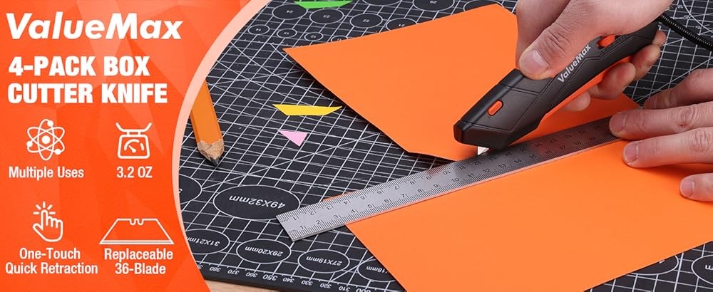 Box Cutter Knife, Cardboard Cutter with Self-Retracting