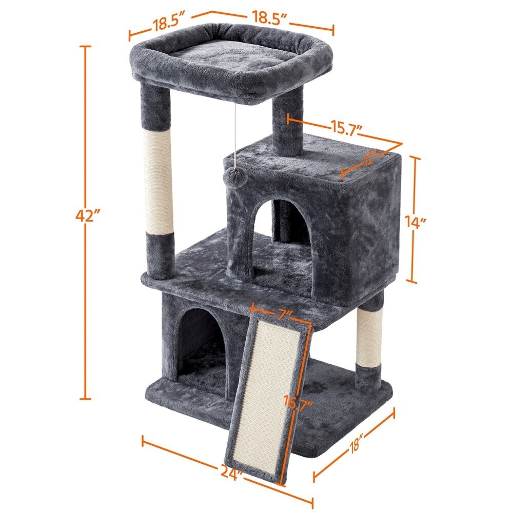42" Multilevel Cat Tree Tower Activity Rest with Double Condos for Cats Kittens