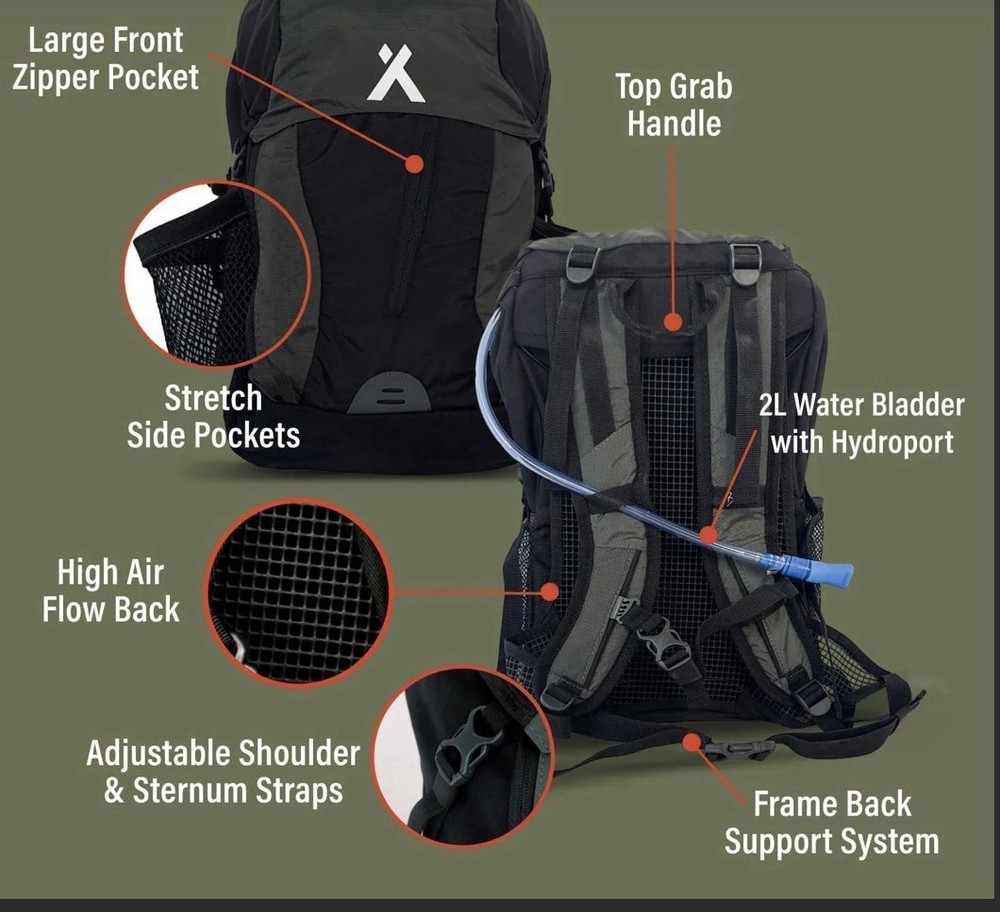 Bear Grylls 30L Hiking Hydration Backpack, Day Pack With 2L Water Bladder