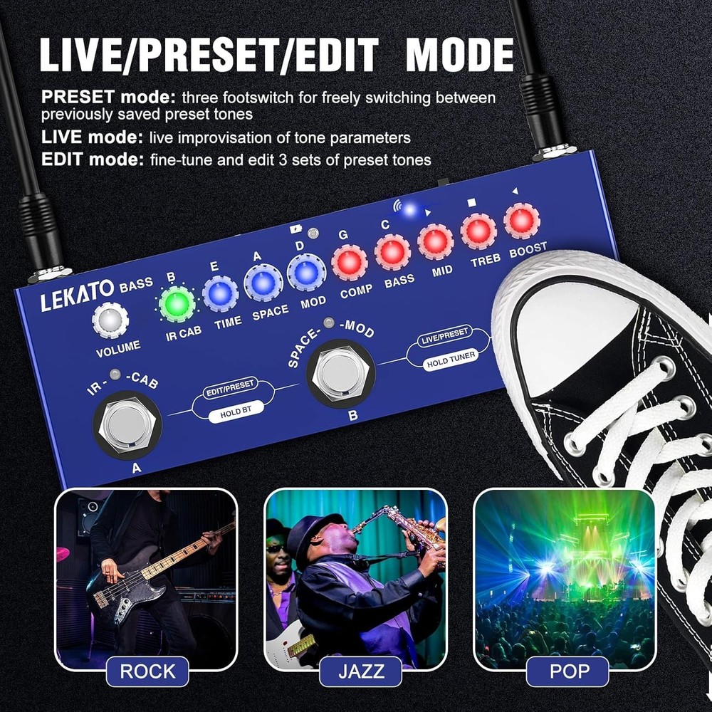 Bass Multi Effects Pedal with 9 Amp Modes & 8 IR CAB