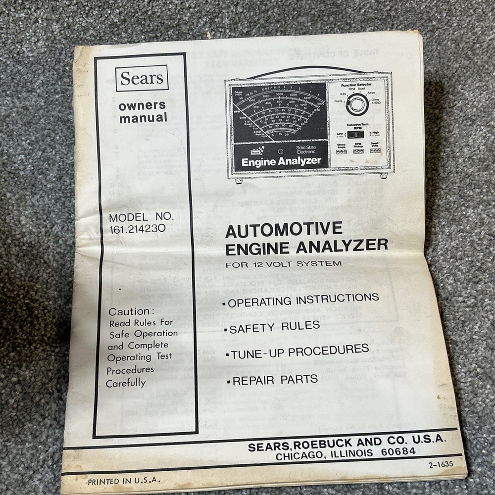 Sears Solid State Electronic Engine Analyzer Model 161.214230 W Cables/Manual