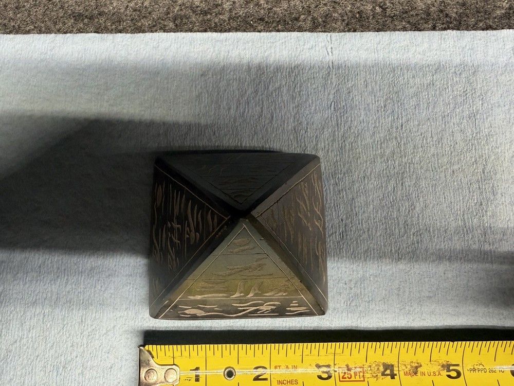 Vintage Egyptian Basalt Pyramid Hieroglyph Solid Stone Hand Carved