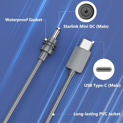 Starlink Mini USB C to DC Power Cable, 10FT/3M Portable USB Type-C Input to DC