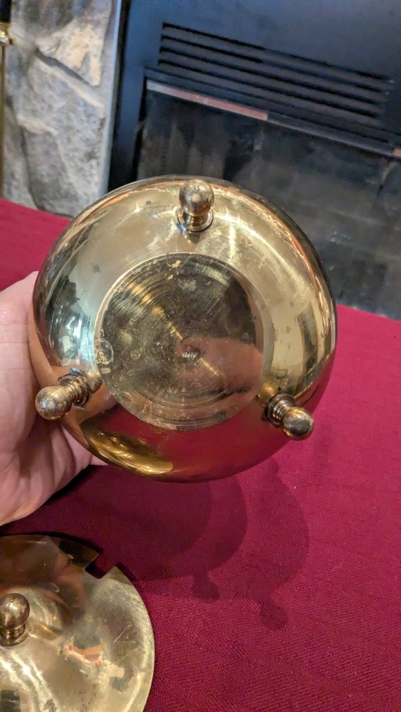 Solid Brass Smudge Pot Firestarter Cauldron W/Lid (No Wand) Excel. Cond.