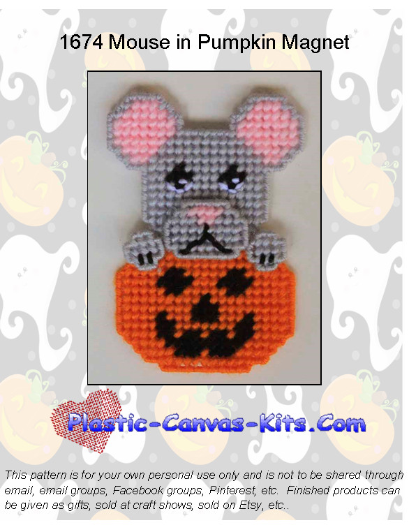 Halloween Mouse and Pumpkin Magnet-Plastic Canvas Pattern or Kit
