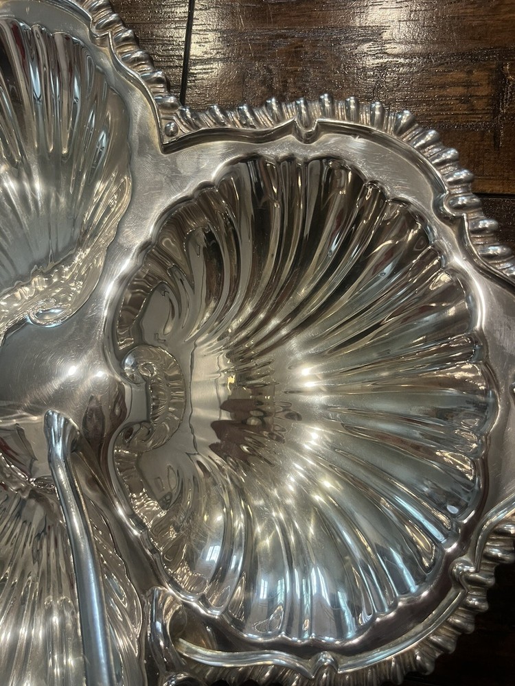 Vtg Silver Plate Silver By Sacks Clam Shell 3 Section Tray
