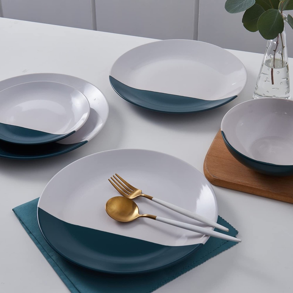 Stone + Lain Lizzy Stoneware 12-Piece Round Dinnerware Set, Emerald Green