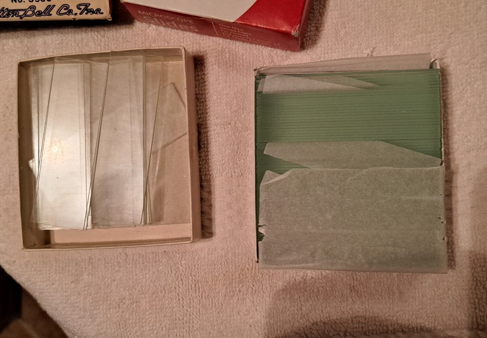 AmScope Pre-Cleaned Blank Microscope Slides plus a part VINTAGE Box Slides
