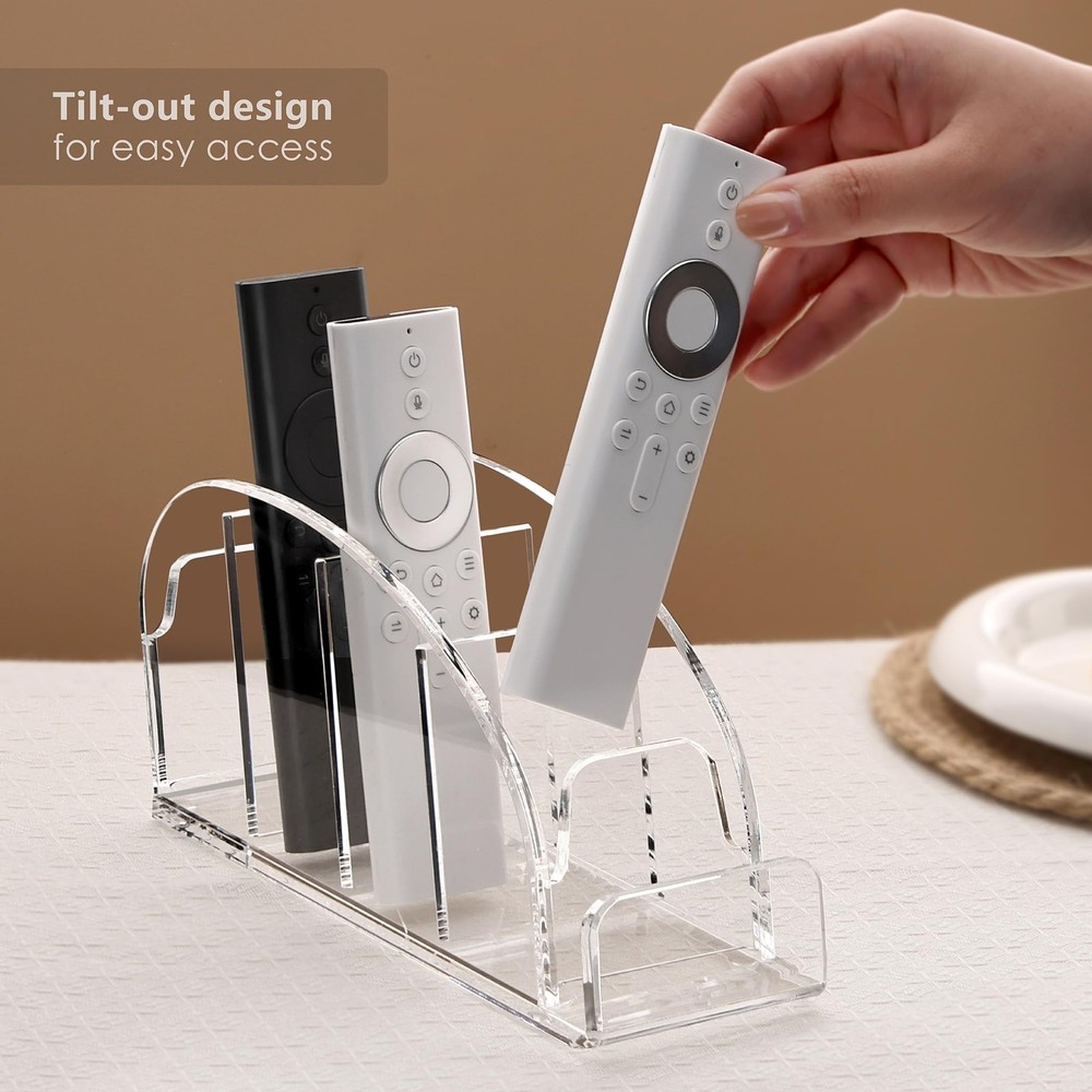 Acrylic 5 Compartments Remote Control Holder, Multi-functional Bedside Couch ...