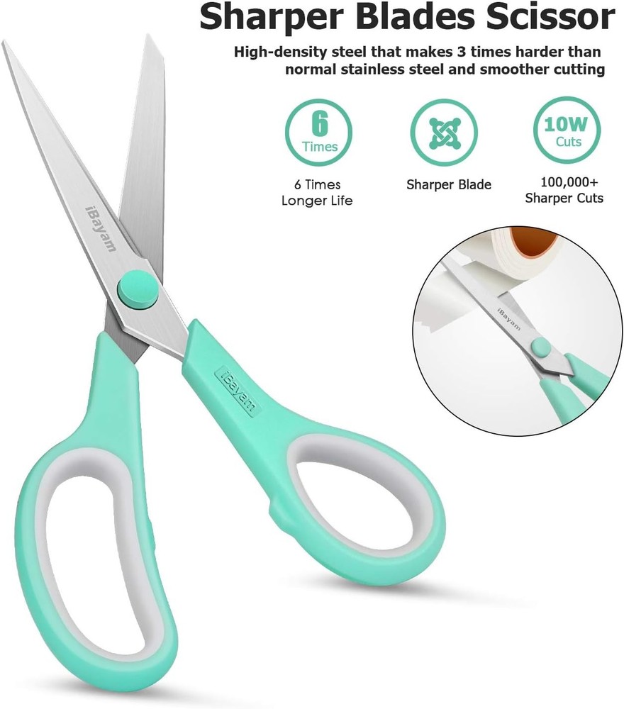 Scissors, 8" All Purpose Scissors Bulk 3-Pack, Ultra Sharp 2.5Mm Thick Blade Sh