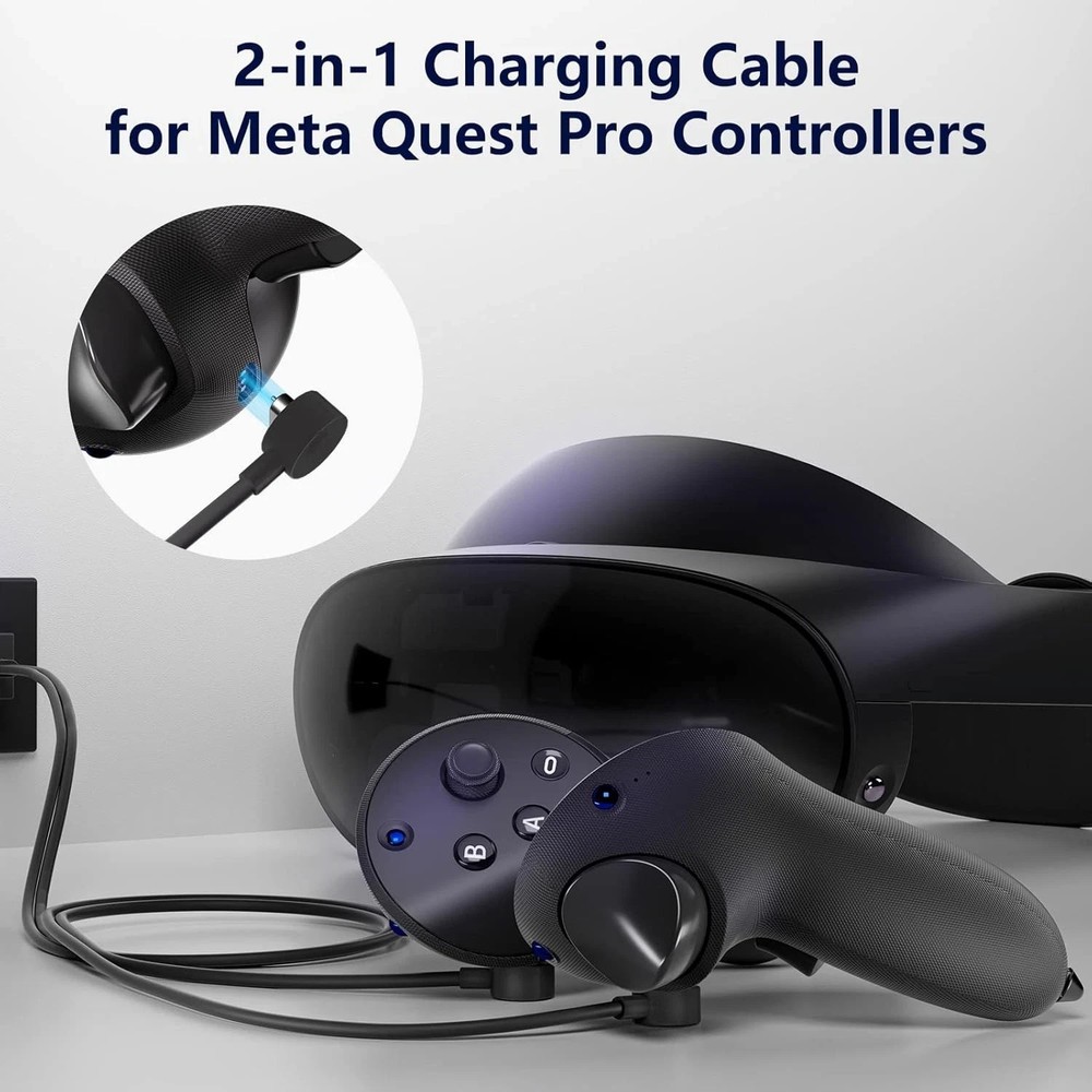 2-In-1 Charging Cable for Meta Quest Pro Controllers Durable Safe for Simultaneo