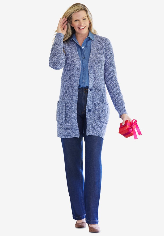 Woman Within Women's Plus Size Button-Front Shaker Cardigan
